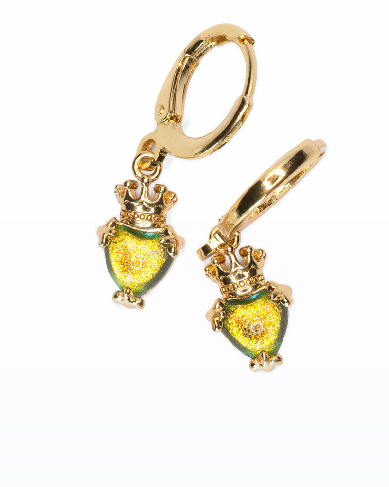 Corone Pop – Mini orecchini dorati con coroncina verde